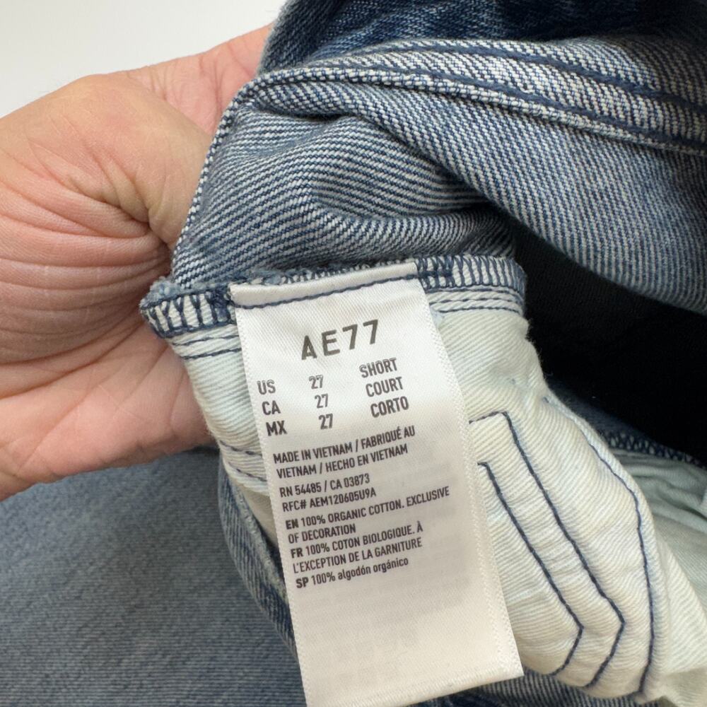 Womens AE77 American Eagle Super Wide Leg Jeans 27 Short Wash Blue Baggy Y2K - Picture 10 of 11